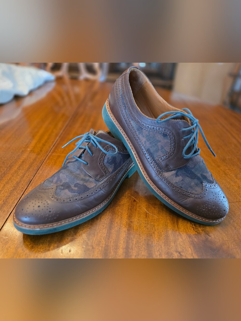 ANIMAS CODE Custom Camo & Leather Wingtip Derby Shoes EU 45 US 12